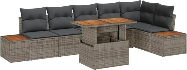 7-tlg. vidaXL Garten-Sofa-Set aus Poly-Rattan in Grau mit Stauraum und Polsterkissen - Bild 1