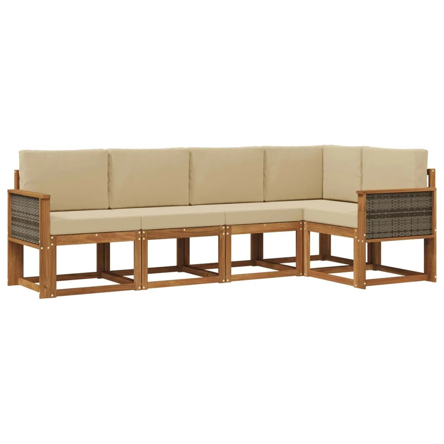 vidaXL Outdoor-Sofagarnitur in L-Form aus Akazienholz mit beigefarbenen Kissen und abnehmbaren Bezügen - Bild 2