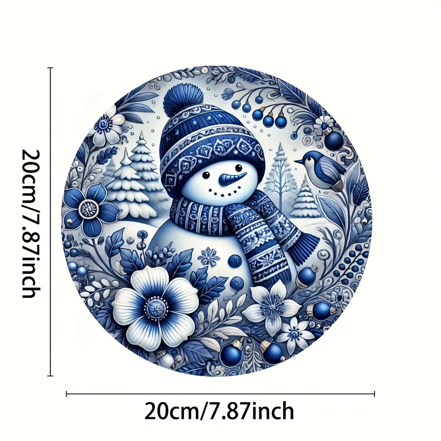 Potdemiel Schneemann-Kranz aus Metall in Blau und Weiß mit Schneeflocken als runde Winterdekoration für Wand oder Tisch, Durchmesser: 20 cm - Bild 1