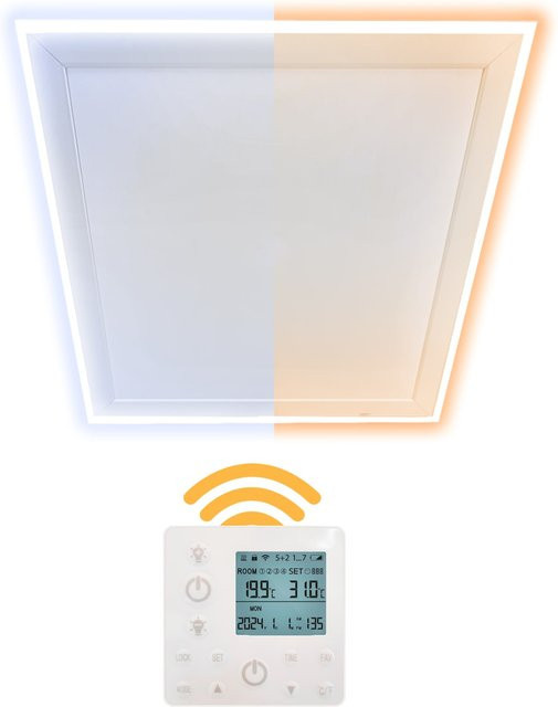 Heidenfeld Home & Living Infrarot-Deckenheizung HF-HP500 2.0 mit LED-Licht und Fernbedienung, Weiß, 640 Watt - Bild 1