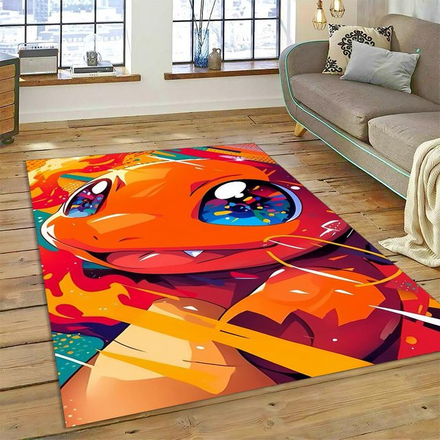 Pokémon Teppich mit Glurak, Glumanda und Dracaufeu Motiv für Wohnzimmer und Schlafzimmer, B/B: 60 x 40 cm, Mehrfarbig - Bild 1