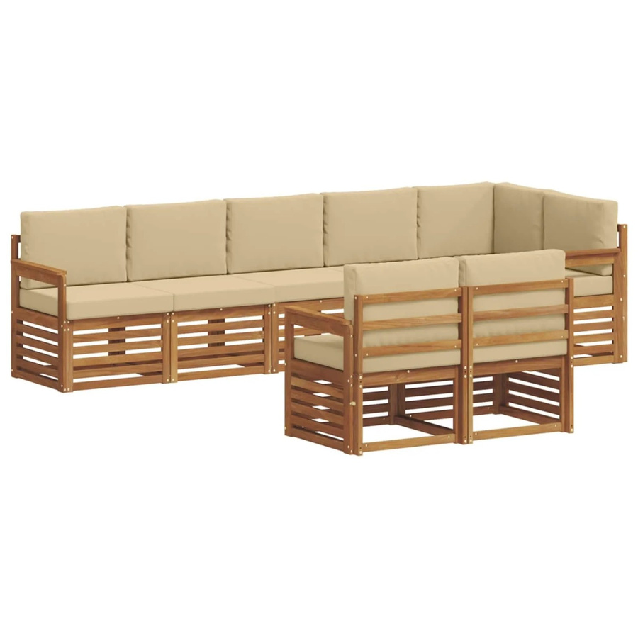 vidaXL Sofagarnitur 8-teilig aus Akazie Massivholz in Natur und Beige, L-Form mit Polsterung und Kissen - Bild 2