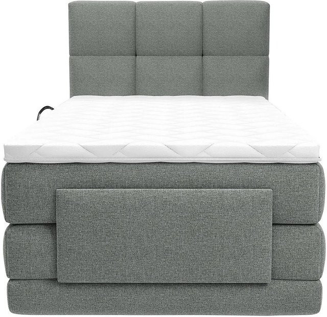 Vente-unique Boxspringbett Lodi in Lichtgrau mit verstellbarem Kopfteil und Stoffbezug, B/T: 100 x 200 cm bis 120 x 200 cm - Bild 1