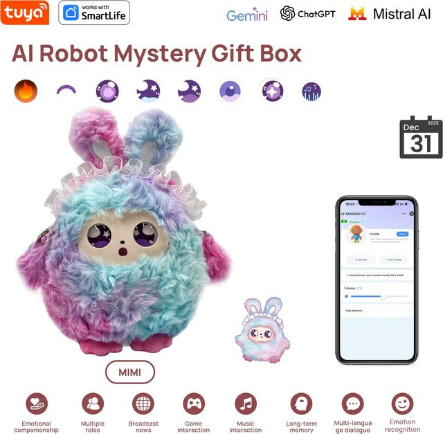 MIMI Rabbit Rainbow KI-Plüschtier Mystery Box, interaktives E-Haustier, mit LED-Augen und Tuya App - Bild 1