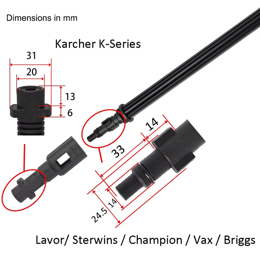 Hochdruckreiniger-Adapter von BEAR FORCE in Schwarz für Bosch, Portland, Lavor, Champion, Stewins, Vax und Karcher Autowasch-Spritzpistole - Bild 2