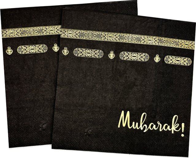 10 Stück Umrah Mubarak Papierservietten in Schwarz für Ramadan und Eid Mubarak Dekoration - Bild 1
