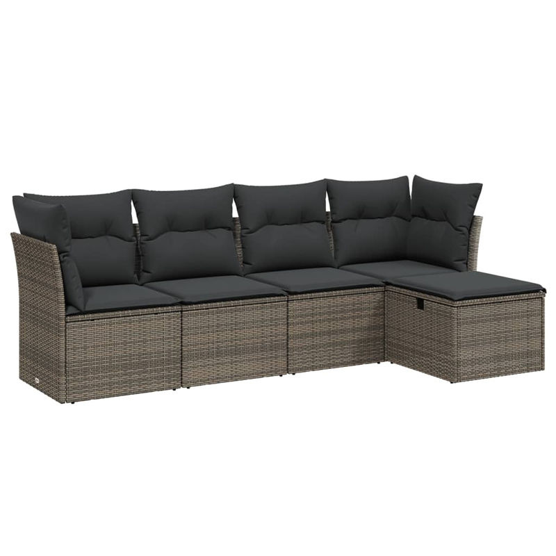 vidaXL 5-tlg Garten-Sofagarnitur in L-Form mit Kissen und Ottoman, Grau, Poly Rattan und Metallgestell - Bild 2