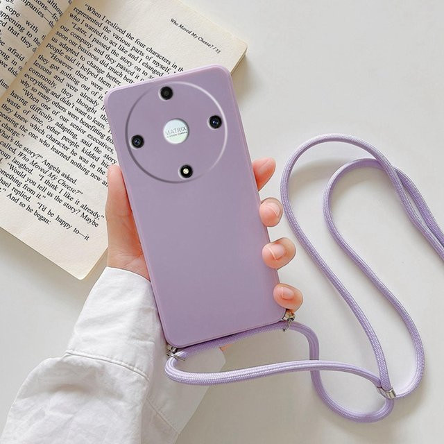 Honor Magic 8 Lite Silikonhülle mit Crossbody Halsketten-Riemen und Lanyard in Lila - Bild 1