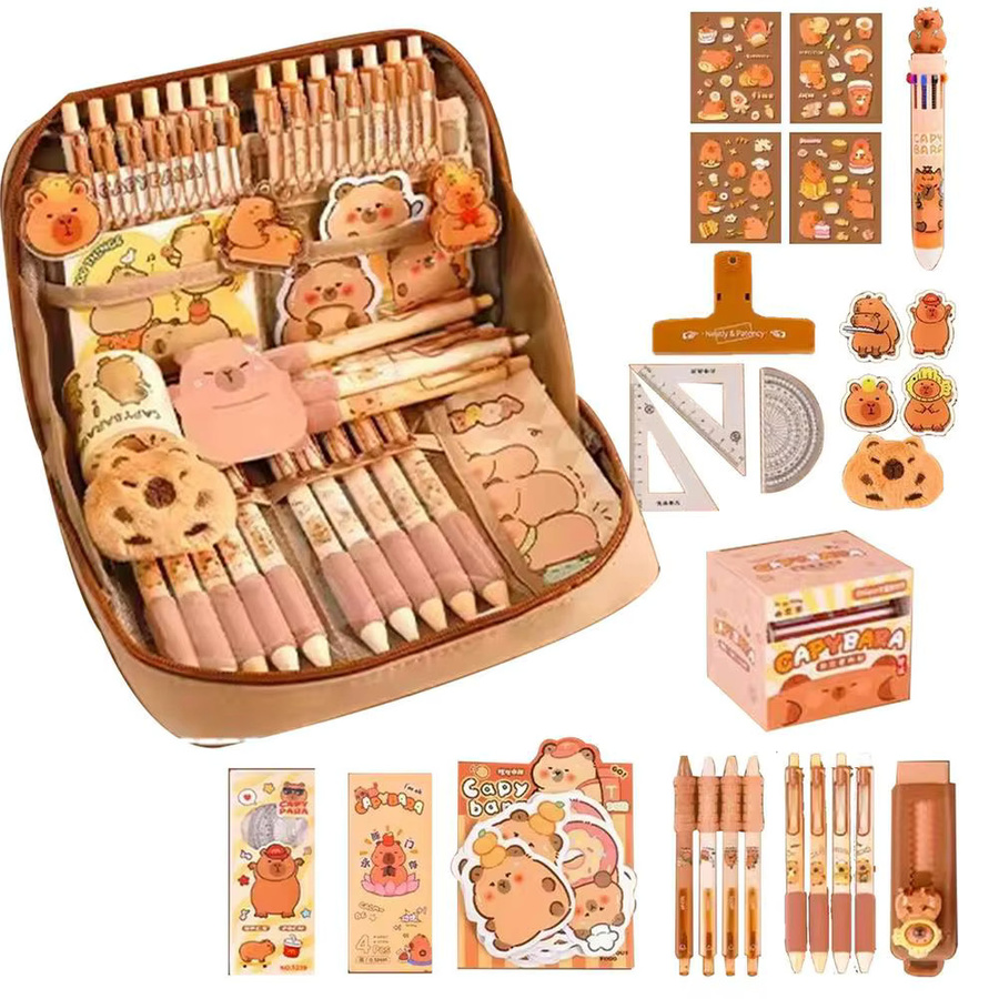 Capybara Briefpapier-Set mit Federmäppchen in Braun aus Textil für die Schule - Bild 4