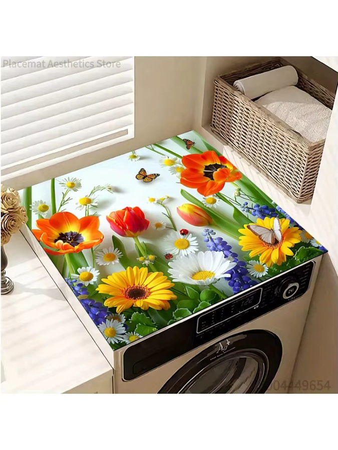Miele Waschmaschinenmatte und Trocknermatte mit buntem Frühlingsblumen-Design, rutschfest, Tulpen und Schmetterlinge, Multicolor - Bild 5