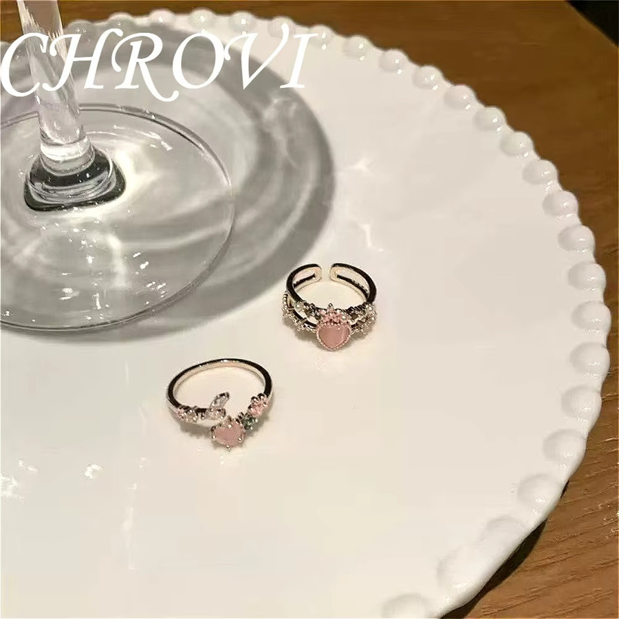 CHROVI Ring 925 Silber, Zirkonia, Damen, Rosa Herz Katzenauge - Bild 3