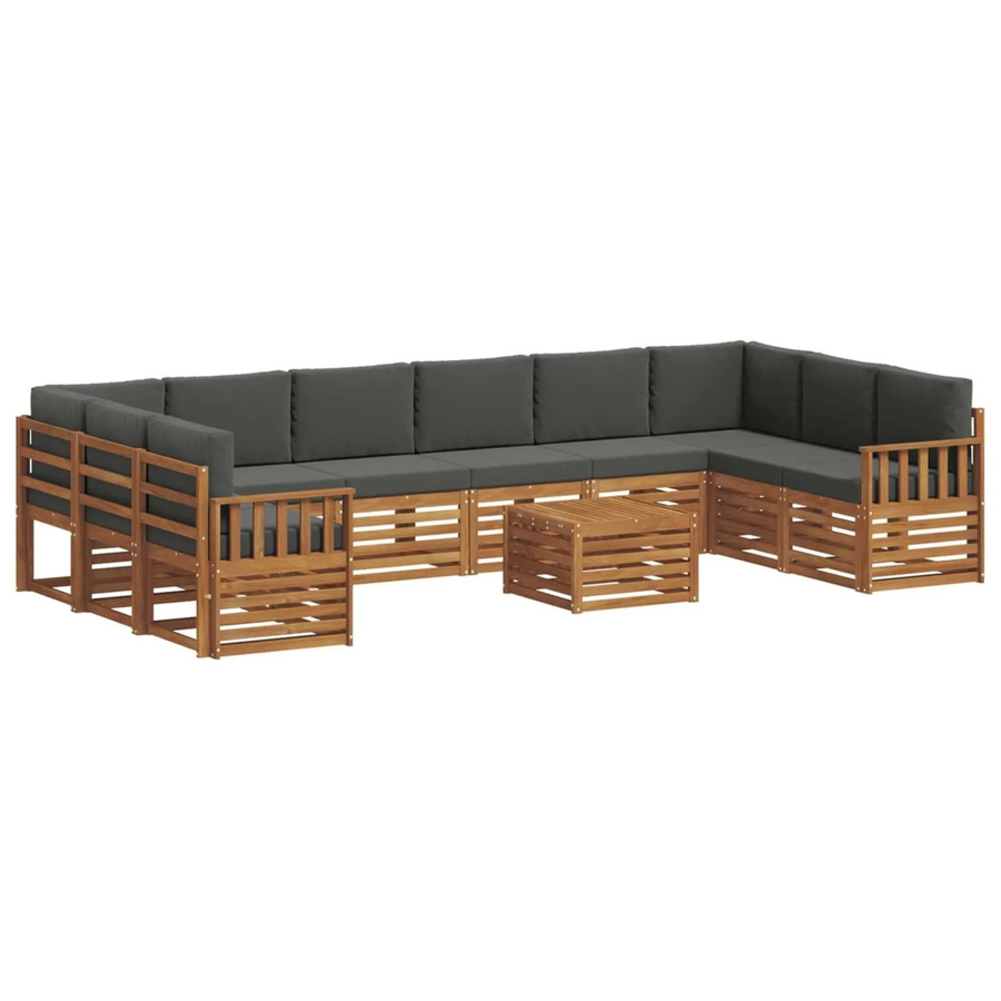 vidaXL Sofagarnitur aus Akazie Massivholz in Anthrazit und Natur, 11-teiliges L-Shape Set mit Polstern und Armlehnen - Bild 2