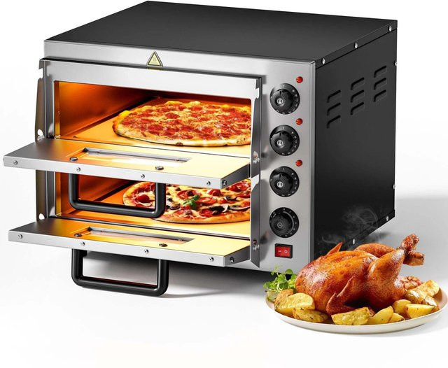 Wiltec Pizzaofen mit 3000W Leistung, 2 Etagen aus Edelstahl in Silber mit Cordierit Pizzasteinen - Bild 1