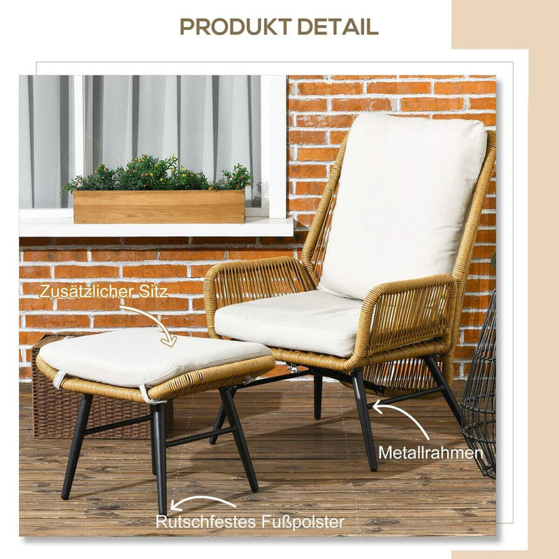 Outsunny Gartensessel in Natur mit verstellbarer Kopfstütze und Gasdruckfeder, B/H/L: 83 x 94 x 67 cm - Bild 4