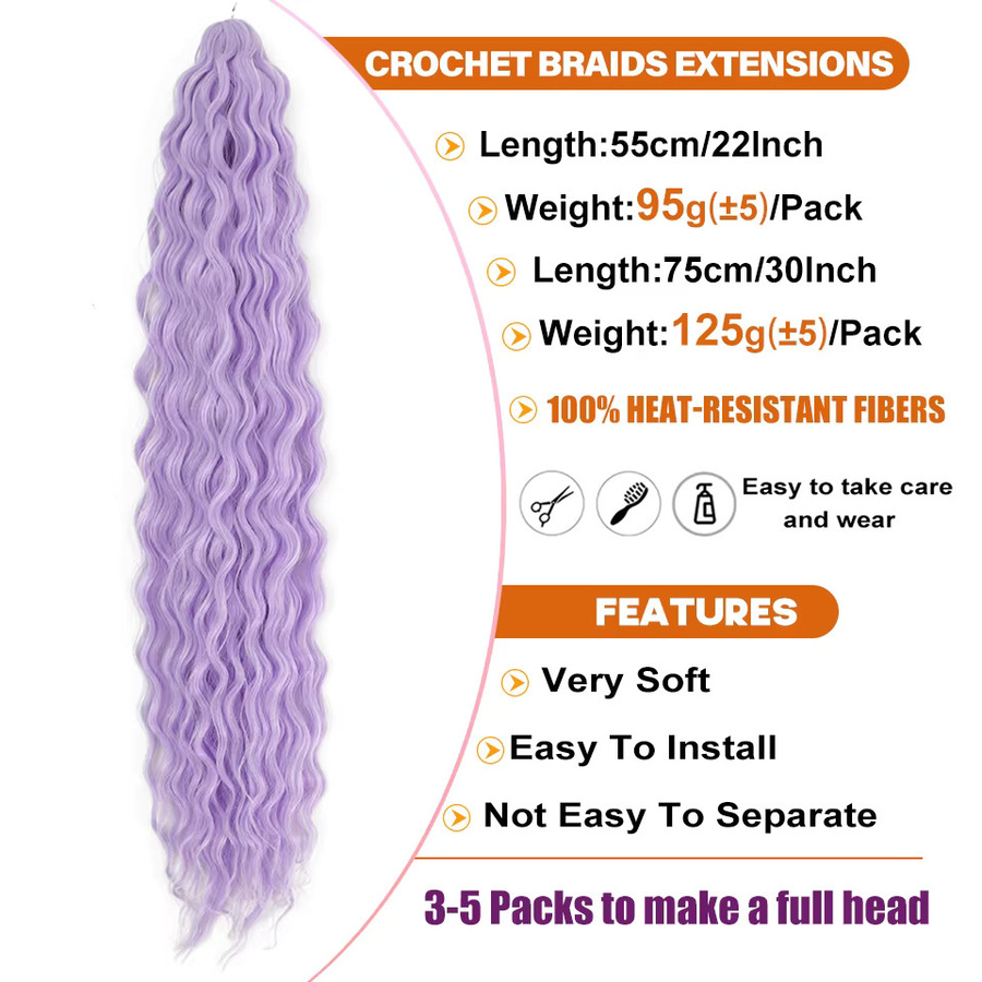 Felek Haar Extensions, 3 Teile, Synthetisch, Wasserwelle, Ombre Grau Lila - Bild 3