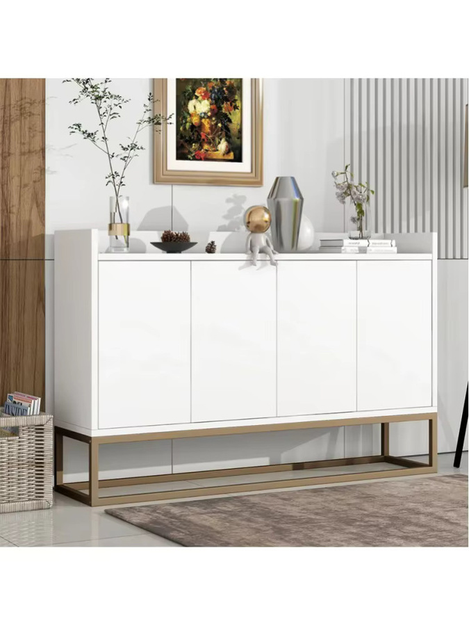 Superaly Weißes 4-Türiges Sideboard mit Metallgestell und Sprühlackierten Beinen, Moderner Buffetschrank für Wohnzimmer, Esszimmer oder Eingangsbereich - Bild 4
