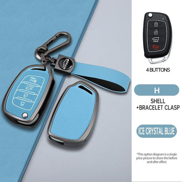 Dong Auto Parts Schlüsselhülle aus Zinklegierung und Leder für Hyundai Avante I10 I20 I30 HB20 IX25 IX35/45 TUCSON in Weiß - Bild 1