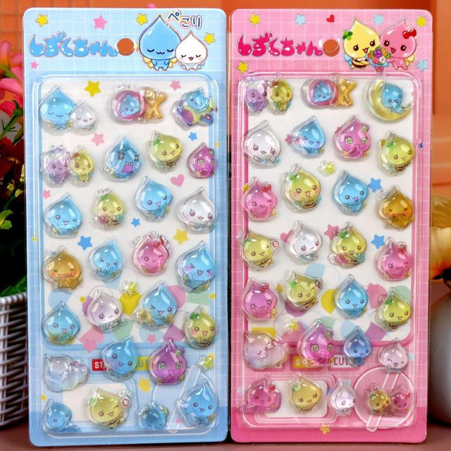 2 Stück Binchi Outdoor Product Retro Wassertropfen Aufkleber für Handyhüllen, 3D Kawaii Design, Transparent/Multicolour - Bild 1