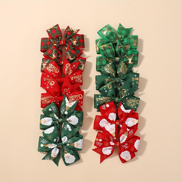 Haarschmuck-Set für Kinder, Weihnachtsmotiv, Schleifen, Haarspangen - Bild 1