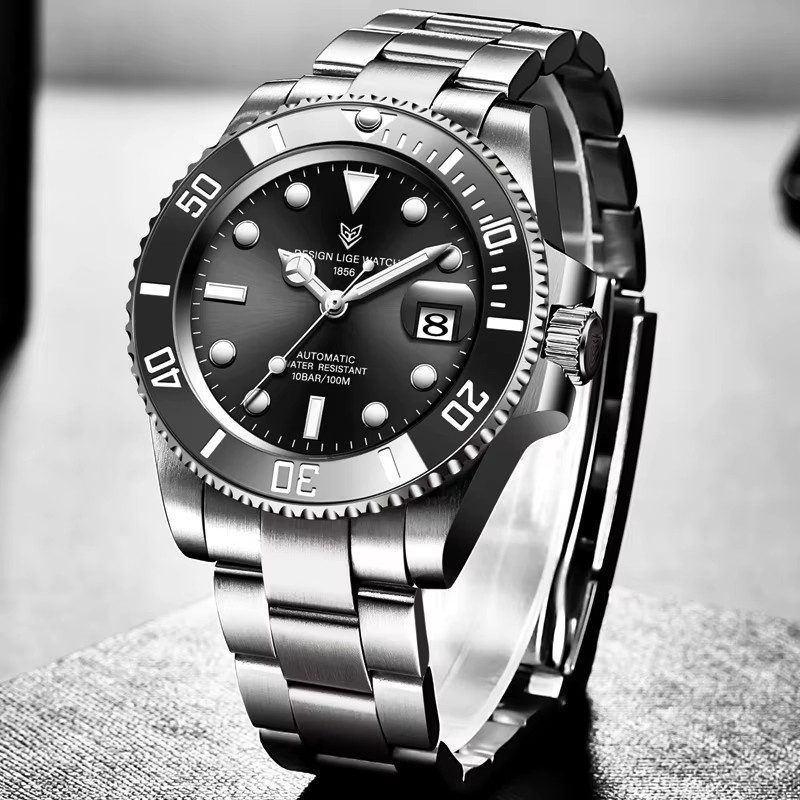 LIGE Armbanduhr Automatik, Edelstahl, Blau, Herren, Datum - Bild 2