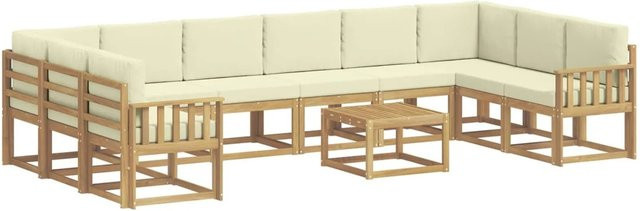 vidaXL Outdoor-Sofagarnitur in L-Form aus Akazienholz mit 11 Kissen in Weiß und Beige - Bild 1