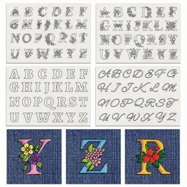 Set mit 4 Stick- und Stichstickmustern aus Papier: Alphabetbuchstaben A-Z und Zahlen 0-9 in Weiß - Bild 1