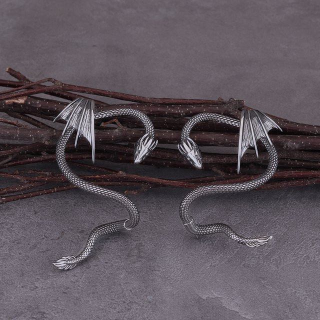 Ohrring Drachen Clip, Edelstahl, Silber, Damen - Bild 1