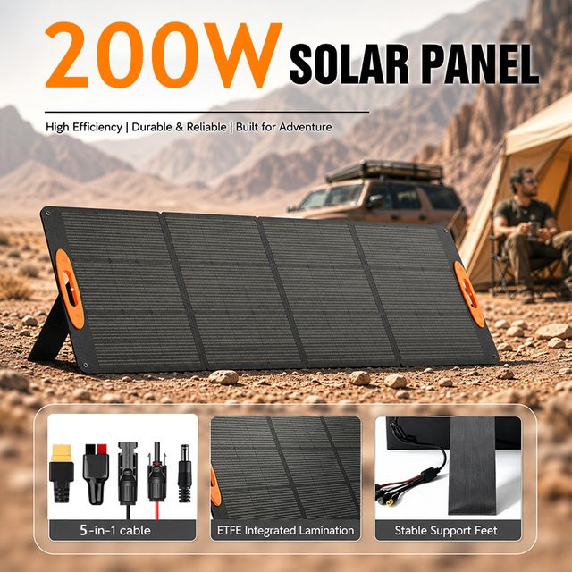 CHUBAN 200 W faltbares tragbares Solarpanel in Schwarz, wasserdicht nach IP68, hocheffizientes Solarladegerät für Camping und Outdoor - Bild 1