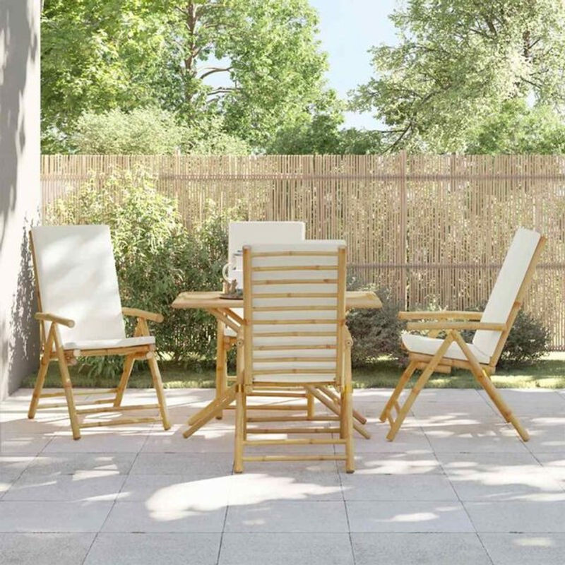Vidaxl Gartenstühle Set aus 4 Stück aus Bambus mit Kissen verstellbar und klappbar in Weiß und Creme - Bild 1