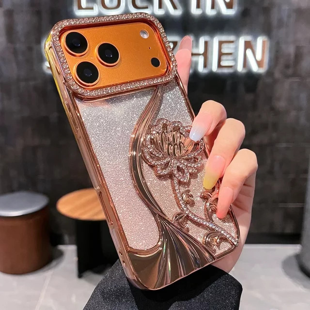 Luxus Glitzer Telefonhülle mit Farbverlauf und Diamant-Blumen-Design für Apple iPhone 12 bis 17 Pro Max Air Plus in Silber und Multicolour - Bild 1