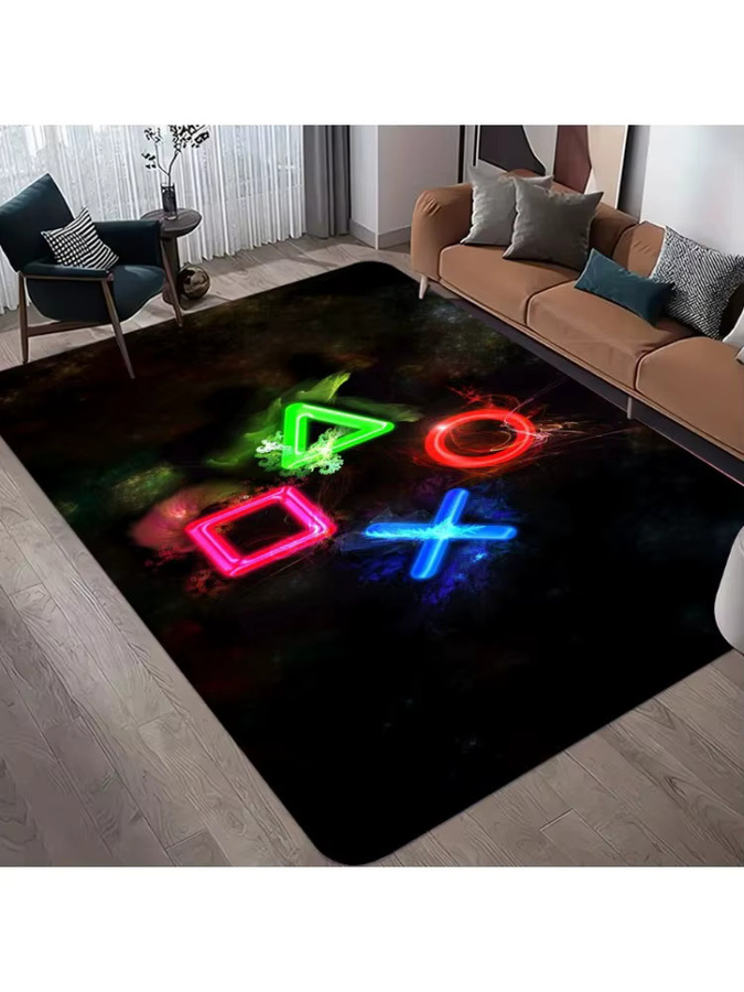 Abstrakter Teppich mit Neon-Gamepad-Muster in Multicolour, rutschfeste Gaming-Matte für Wohnzimmer und Schlafzimmer - Bild 2