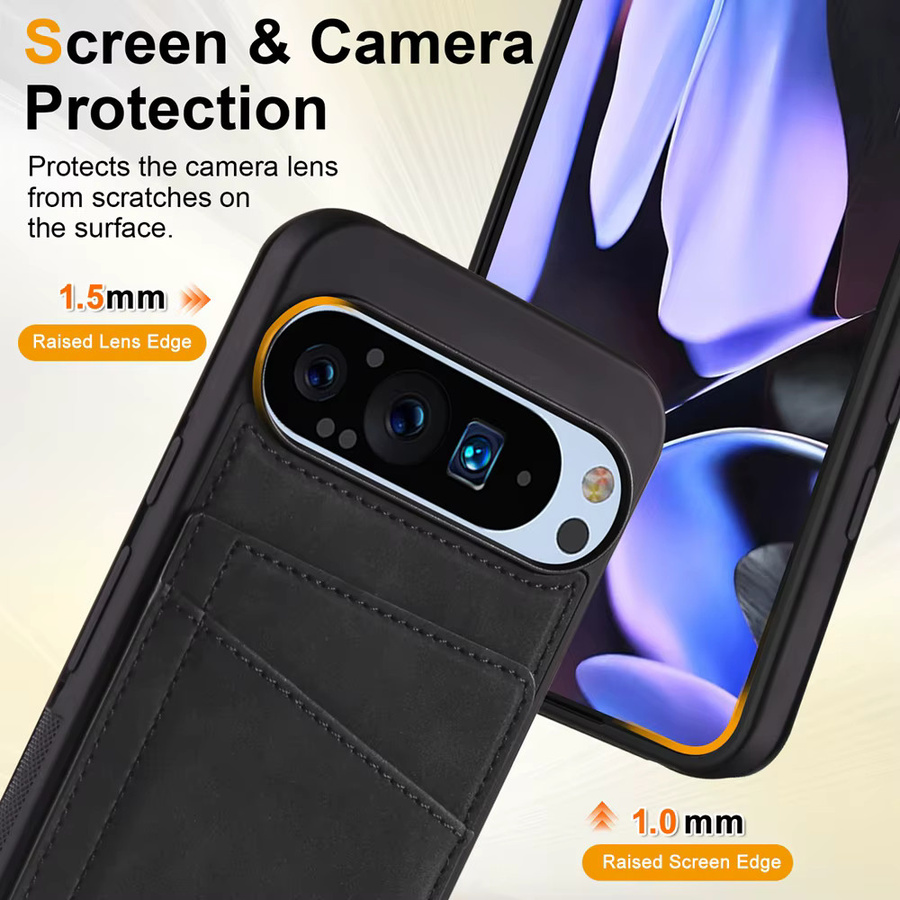 Lederhülle für Google Pixel 8 8 Pro 8a 9 9 Pro 9a 10 10 Pro XL mit Kartensteckplätzen und Ständerfunktion in Grau - Bild 5