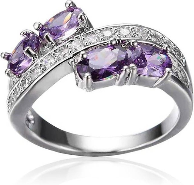 Huitan Damenring Silber, Zirkonia, Violett - Bild 1