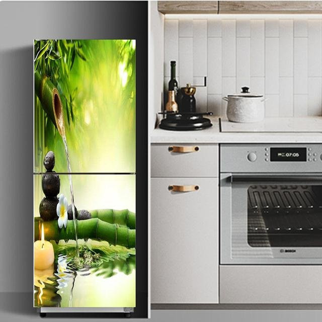 Selbstklebender Kühlschrankaufkleber Sticker House mit floralem Pflanzen- und Meeresmotiv in Grün, Breite: 60 cm, Höhe: 150 cm - Bild 1