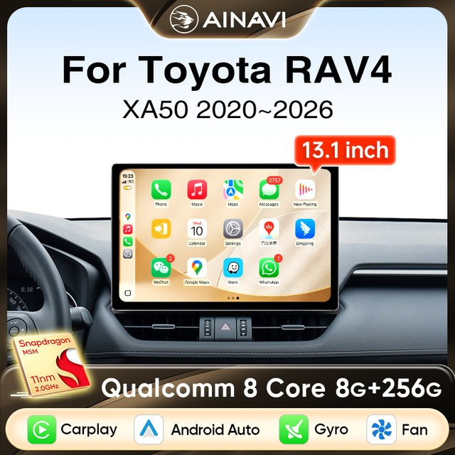 Ainavi Auto Multimedia System für Toyota RAV4 2020 bis 2024 mit 13,1 Zoll 2K Bildschirm, Android Auto, drahtloses CarPlay, 4G und Bluetooth in Schwarz - Bild 1