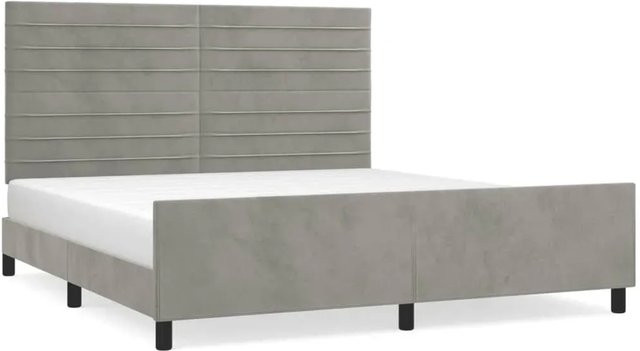 vidaXL Bettgestell mit Kopfteil aus Samt in Hellgrau, B/T/H: 166 x 166 x 118 cm - Bild 1