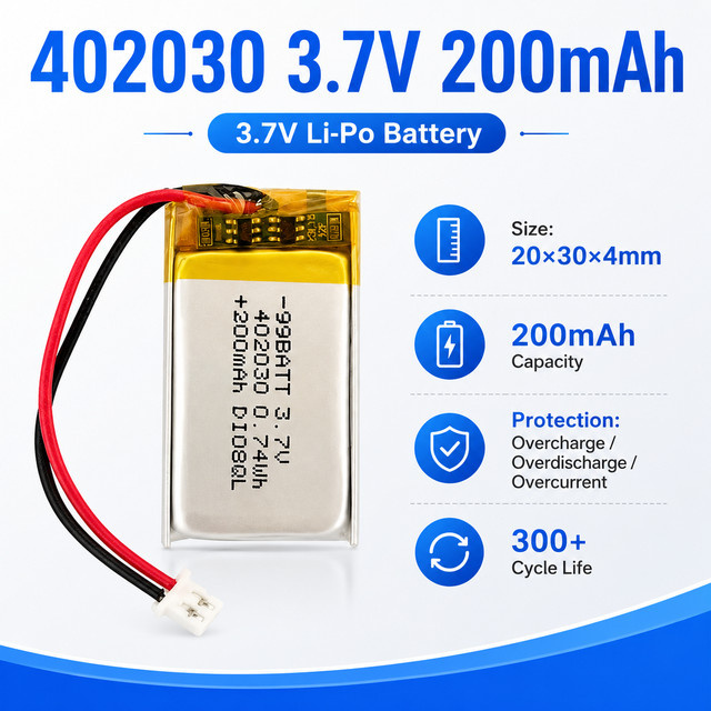 Koonenda Li-Po-Akku 3,7V 200mAh für Smartwatch, Bluetooth-Kopfhörer und Dashcam - Bild 1