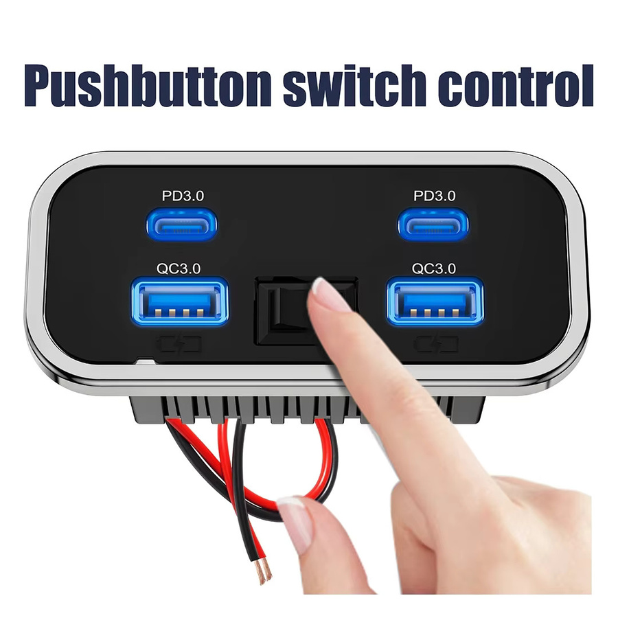 kebidumei Dual USB PD3.0 QC3.0 Schnellladepanel mit 4 Ports und Typ-C, 76W Ladeadapter für Marine, Bus, ATV und LKW, Schwarz - Bild 3