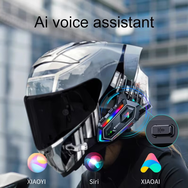kebidumei Y20 MAX Motorrad Helm Intercom V5.3 mit Hands-Free Anruf-Kit und Musikplayer, Schwarz, 1000 mAh Akku für 2 Fahrer - Bild 4