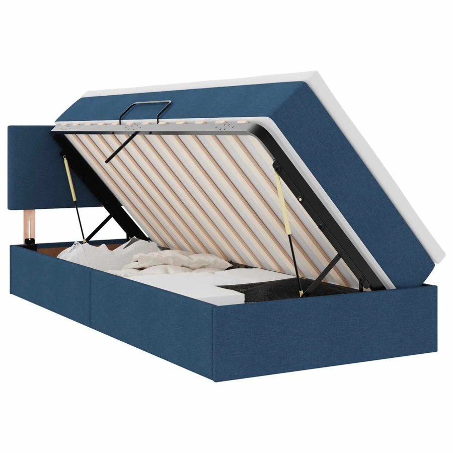 vidaXL Bett mit Stauraum und LED-Beleuchtung inklusive Matratze, Blau, Stoff, B: 100 cm, T: 200 cm, H: 204 cm - Bild 2