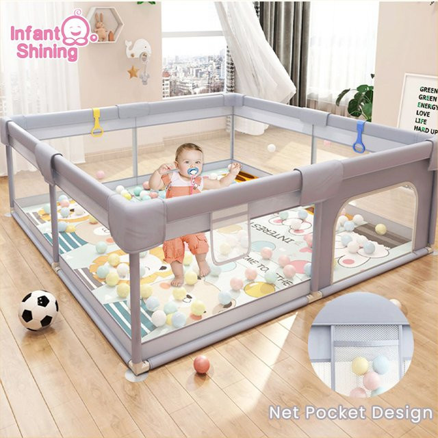 Infant Shining Kinder Laufstall mit Schaumstoffschutz, Baby Spielplatz und Sicherheitszaun für Kinder von 0-6 Jahren, Grau, B/T/H: 150 x 150 x 65 cm - Bild 1
