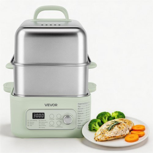 VEVOR Elektrischer Dampfgarer aus Edelstahl mit 13 L Volumen, 1500 W, 2 Ebenen, Grün - Bild 1