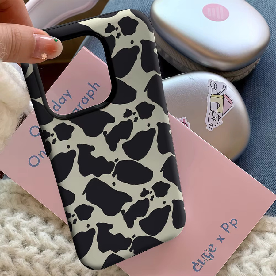 Handyhülle mit schwarz-weißem Kuh-Print für Apple iPhone 17 16 15 14 13 12 11 Pro Max Plus mit doppelschichtiger Rückseite - Bild 5