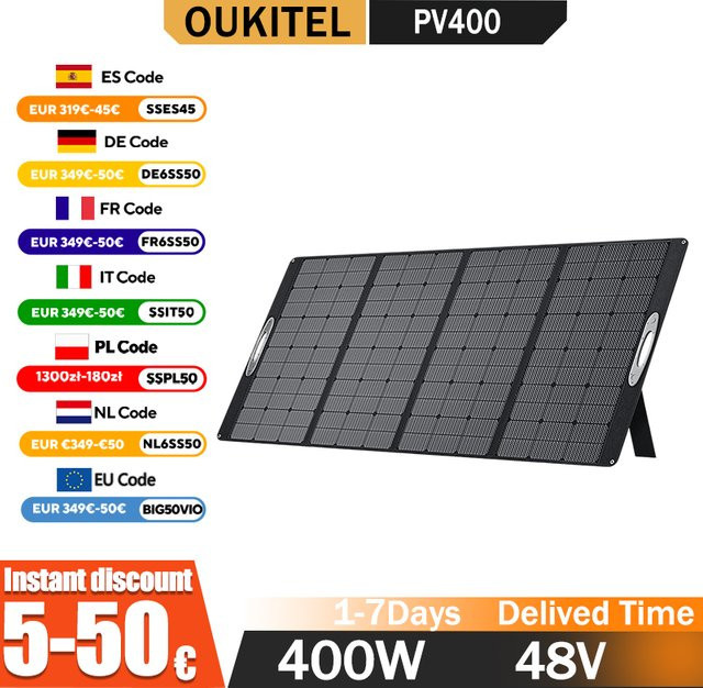 OUKITEL PV400 Tragbares Faltbares Solarpanel 400W in Schwarz mit 24,8% Energieumwandlungsrate für Outdoor und Camping - Bild 1