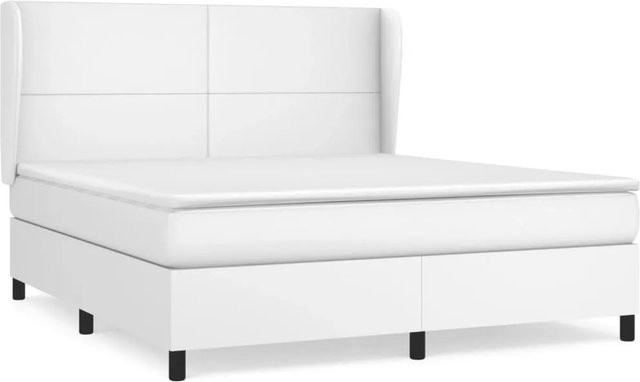 vidaXL Boxspringbett mit Matratze in Weiß aus Kunstleder, Hybrid-Design mit Taschenfederkern, B/T/H: 160 x 200 x 128 cm - Bild 1