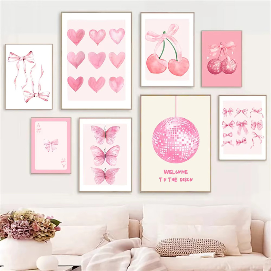 ARDOR Wandkunst Leinwand Poster mit rosa Aquarell-Schleifen im Preppy College Stil - Bild 1