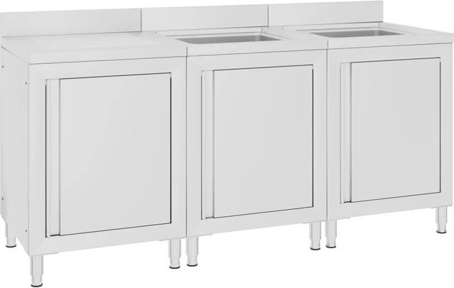 DELUKE Gastro-Spülschrank MEDO aus Edelstahl in Silber mit 2 Becken und 1 Abtropffläche, B/T/H: 180 x 60 x 96 cm - Bild 1