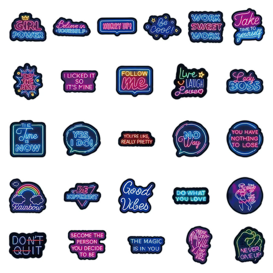 Cartoon Neon Aufkleber mit inspirierenden Phrasen für Scrapbooking und Notebooks, wasserdichte Graffiti Aufkleber aus PVC, Mehrfarbig - Bild 3