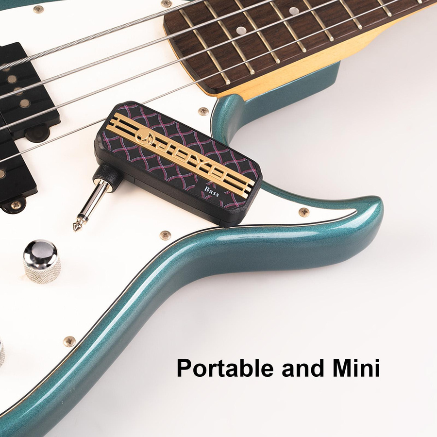 JOYO Mini Amp Tragbarer E-Bass-Kopfhörerverstärker mit 3,5-mm-Klinkenanschluss und Auxiliary Audio-Eingang in Schwarz, H x B x T: 2,6 x 8,9 x 7,7 cm - Bild 6