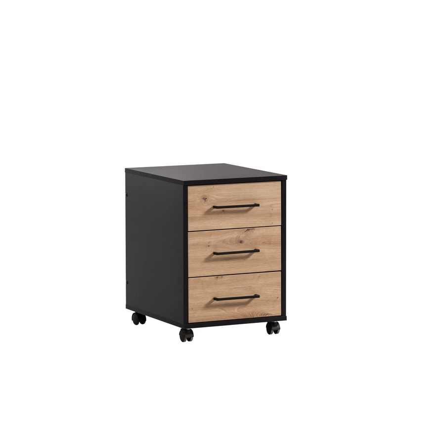 PROREGAL Rollcontainer Raven mit 3 Schubladen in Eiche-dunkel und Schwarz, H x B x T: 57 x 40 x 50 cm - Bild 2